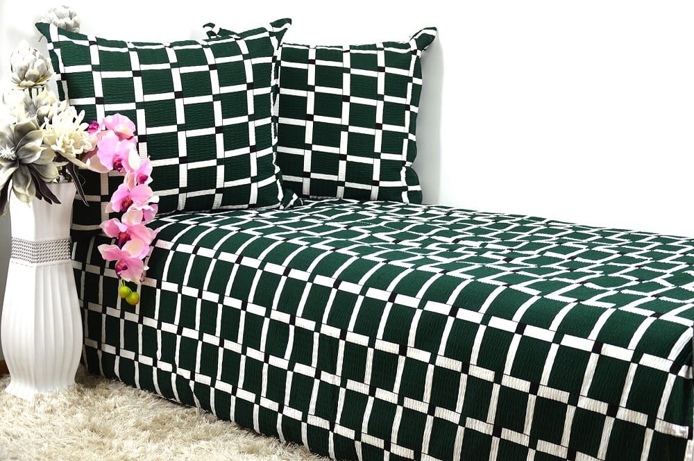 Pościel z kory 160x200 Kratka Biało-Zielona 2299