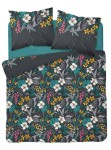 Pościel Satynowa Home Satin 140x200 Kwiaty Liście Grafit 