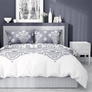 Pościel z Bawełny 160x200 Łowicka Biało Szara 