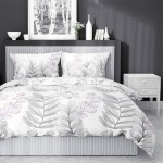 Pościel Bawełna Satynowa HS 160x200 Liście Biel 3987-B