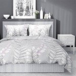 Pościel Bawełna Satynowa HS 160x200 Liście Popiel 3987-A