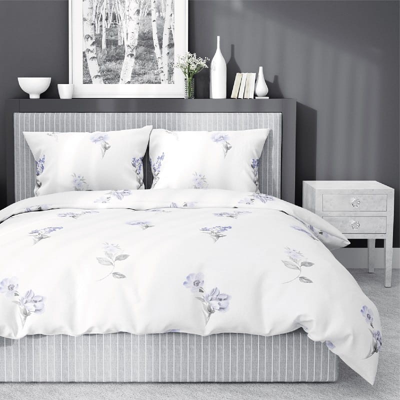 Pościel Satynowa Home Satin 160x200 Kwiaty Niebieskie 4053 b
