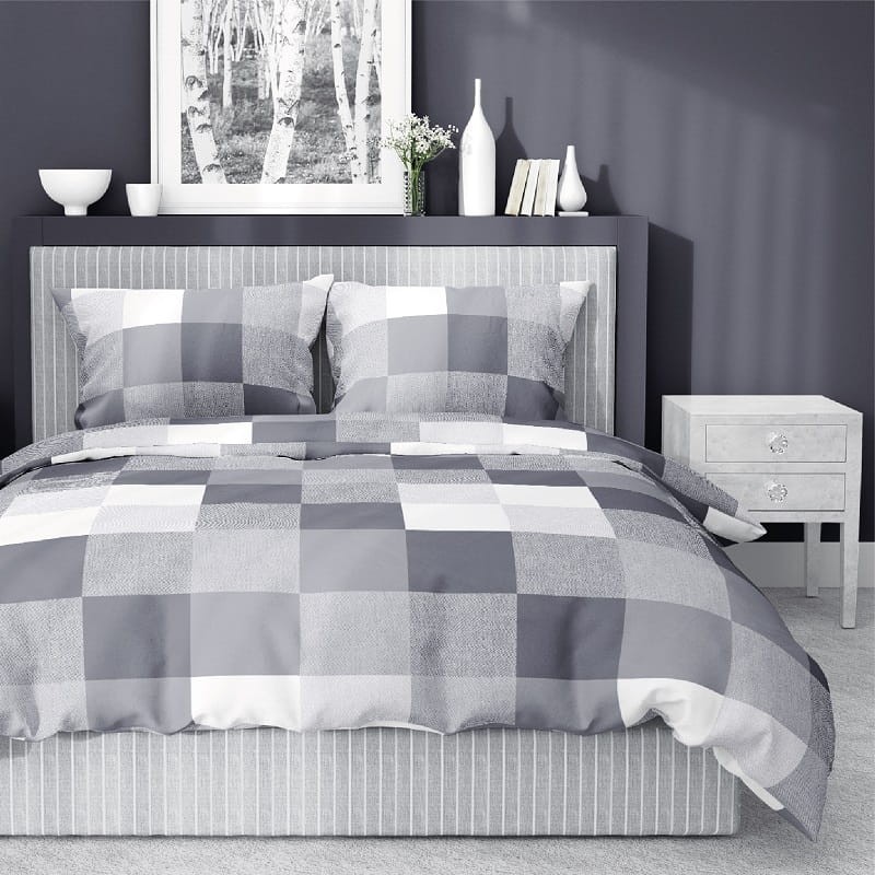 Pościel Satynowa Home Satin 220x200 Krata Szara 4059 A