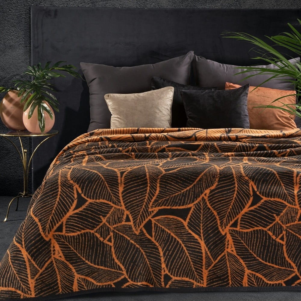 Koc Bawełniany Akrylowy Premium 150x200 Liście Rude 6