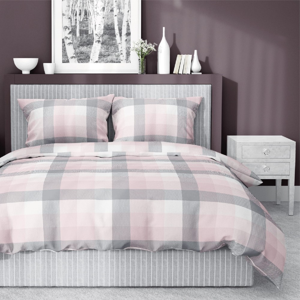 Pościel Satyna Bawełniana 100% 220x200 Krata Puder 4206 A