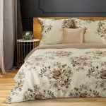Pościel Satyna Bawełniana Spring 160x200 Kwiaty Beż 06