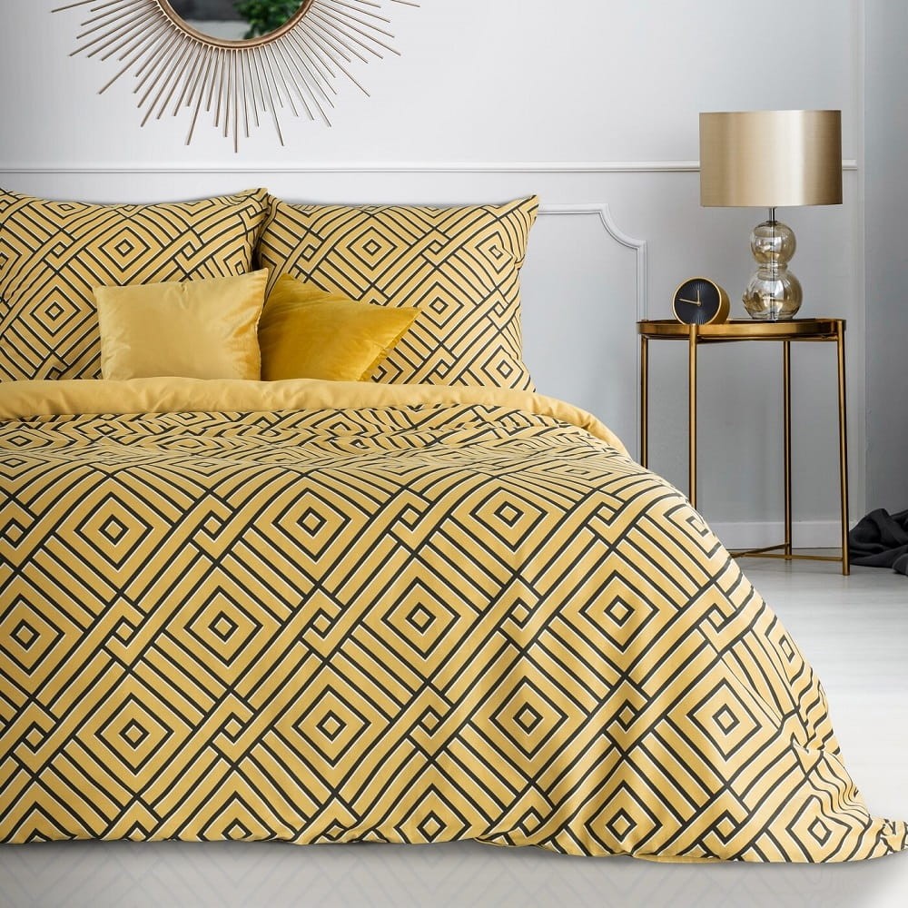 Pościel Satyna Bawełniana Nika 220x200 Pasy Musztarda 12