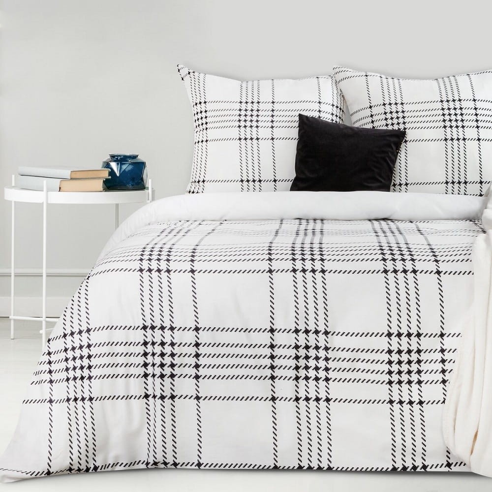 Pościel z Satyny Bawełnianej 220x200 Krata Biała Nika 20