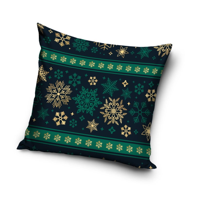 Poszewka Świąteczna 40x40 Śnieżynki Zieleń 7040