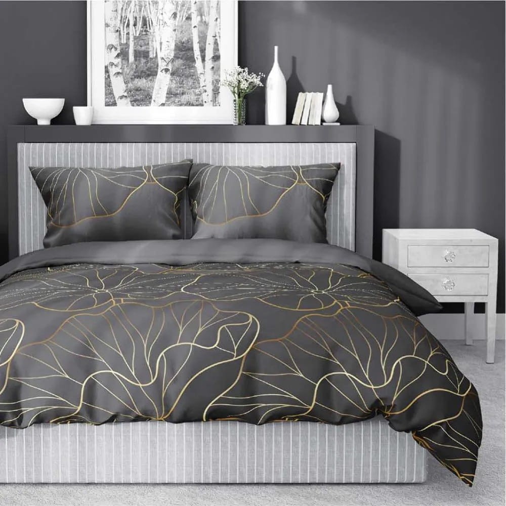 Pościel Satyna Bawełniana 100% 160x200 Liście Złote 4591 B