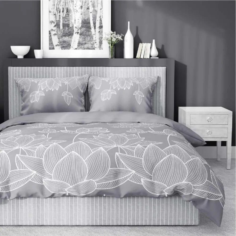 Pościel Satyna Bawełniana 220x200 Lotos Szary 4818 B