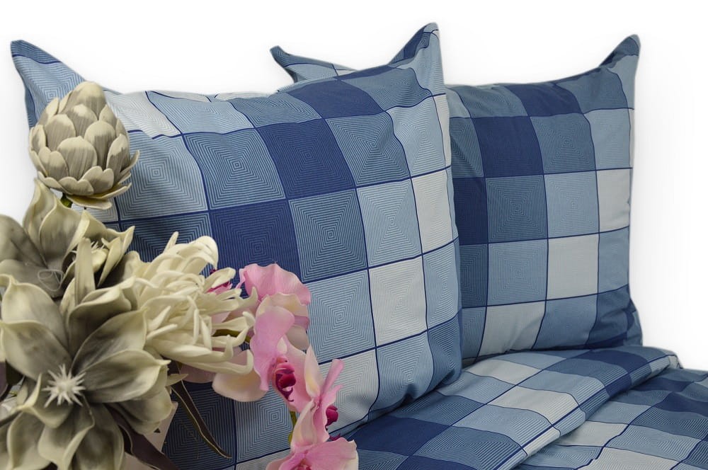 Pościel z Kory 200x220 Kratka Niebieska 3045