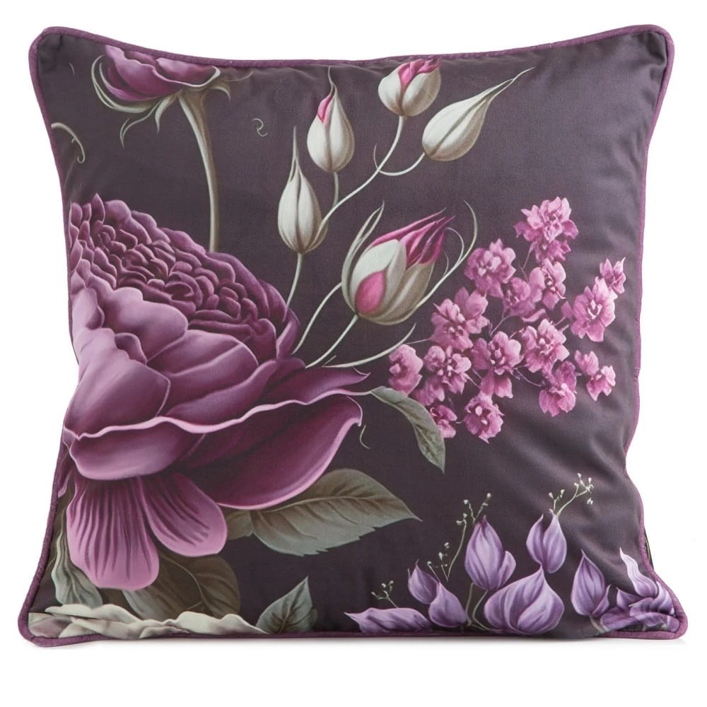 Poszewka Dekoracyjna 45x45 Velvet Kwiaty Fiolet Oliwka 120