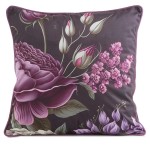 Poszewka Dekoracyjna 45x45 Velvet Kwiaty Fiolet Oliwka 120