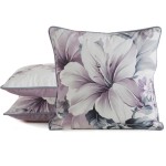 Poszewka Dekoracyjna 45x45 Velvet Kwiaty Krem Fiolet 122