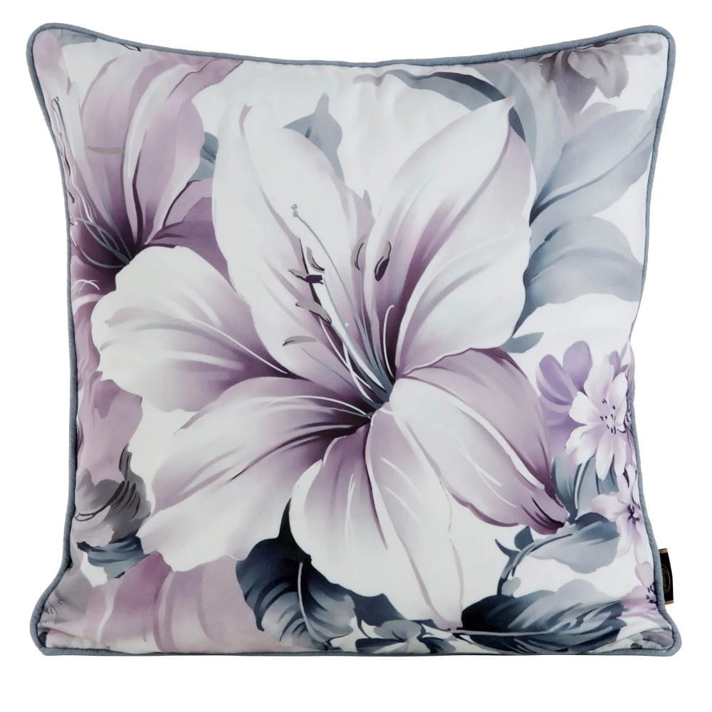 Poszewka Dekoracyjna 45x45 Velvet Kwiaty Krem Fiolet 122