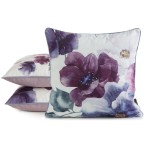 Poszewka Dekoracyjna 45x45 Velvet Kwiaty Krem Fiolet 124