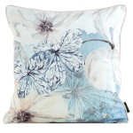 Poszewka Dekoracyjna 45x45 Velvet Kwiaty Niebieski Beż 126