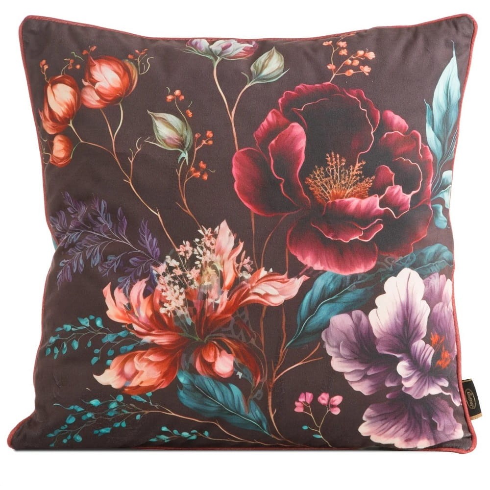 Poszewka Dekoracyjna 45x45 Velvet Kwiaty Brąz Turkus 129