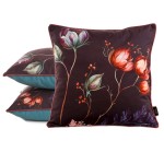 Poszewka Dekoracyjna 45x45 Velvet Kwiaty Brąz Turkus 129