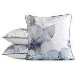Poszewka Dekoracyjna 45x45 Velvet Kwiaty Niebieski Krem 132