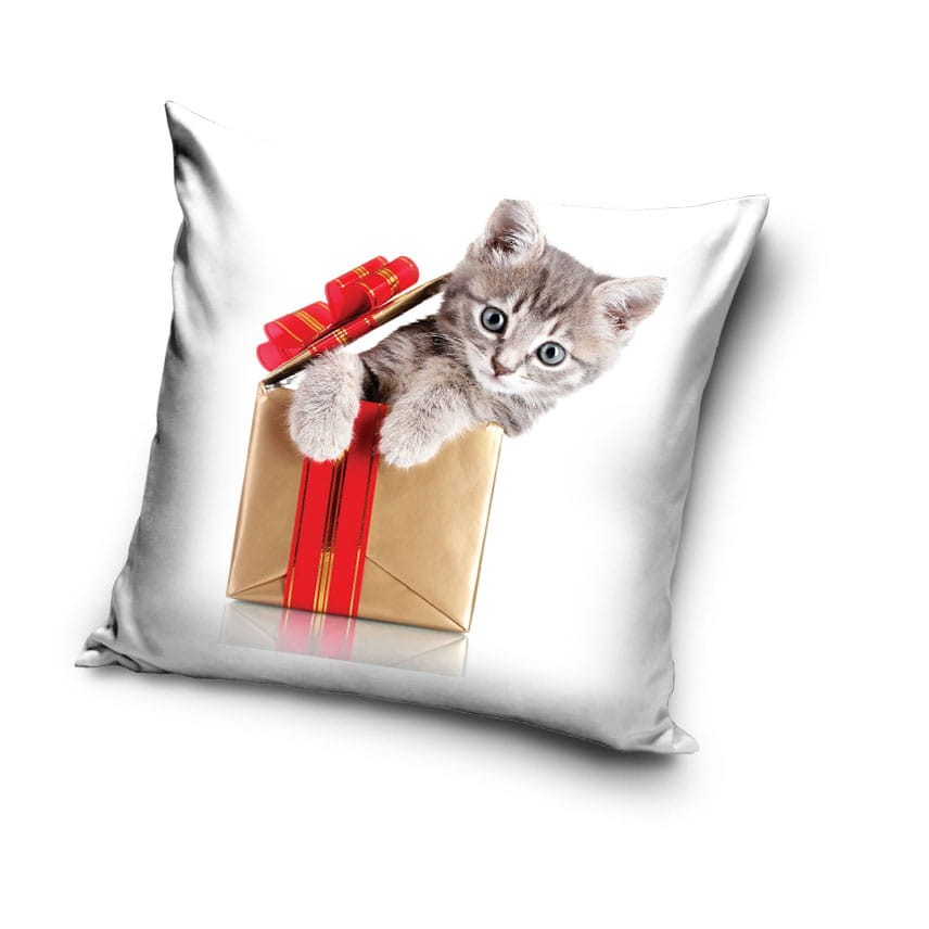 Poszewka Świąteczna 40x40 Velvet Kotek Prezent 1133