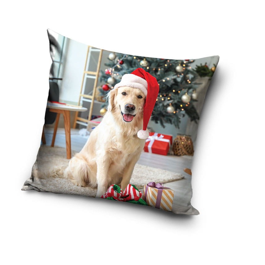 Poszewka Świąteczna 40x40 Velvet Piesek Czapka 1134