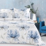 Pościel Satyna Bawełniana Spring 220x200 Kwiaty Niebieski 34