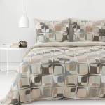 Pościel Satyna Bawełniana Spring 220x200 Kostka Beż Szary 36