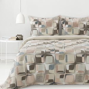 Pościel Satyna Bawełniana Spring 160x200 Kostka Beż Szary 36