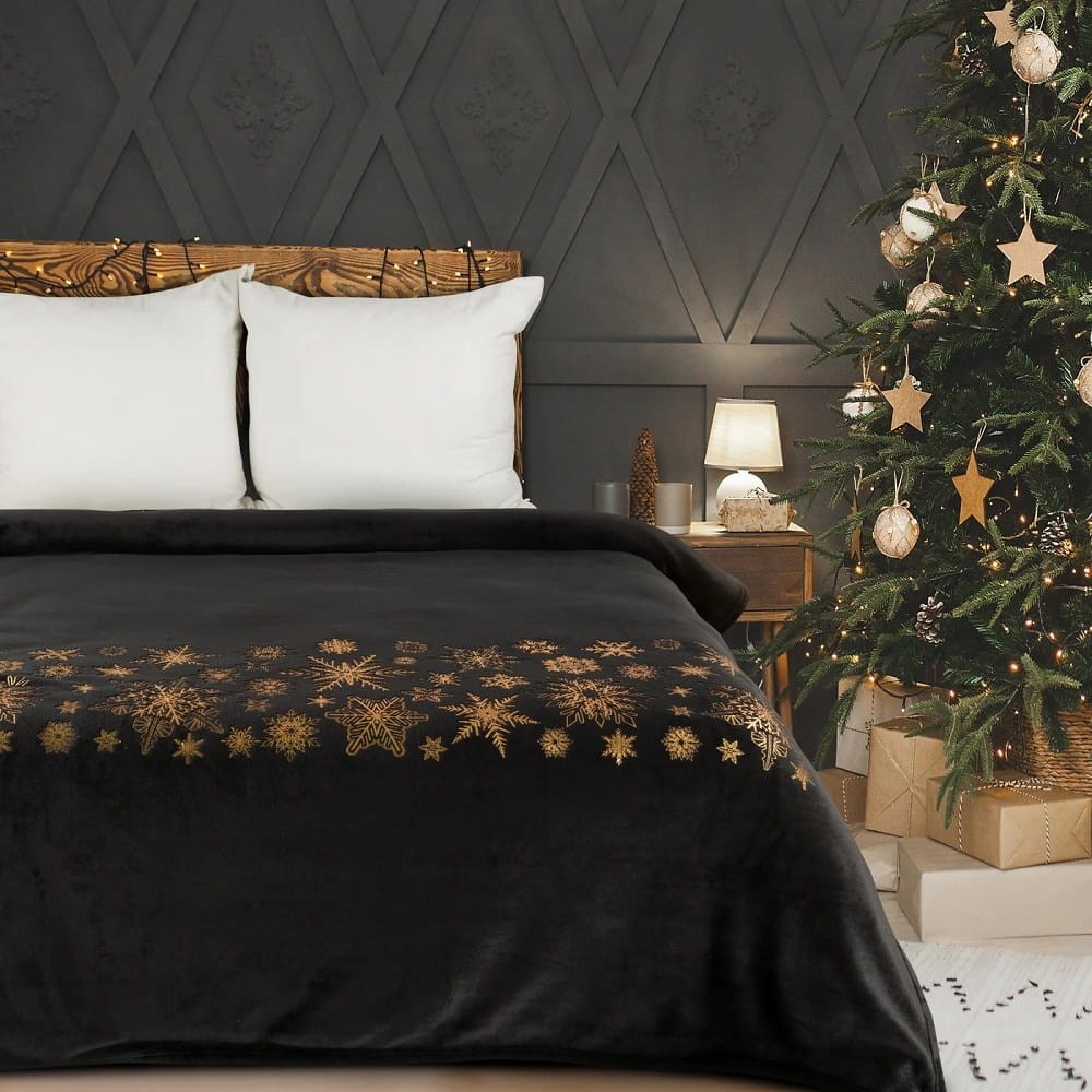 Koc Świąteczny Astra 150x200 Czarny Złoty
