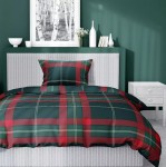 Pościel Świąteczna Satyna Bawełniana 140x200 Kratka Zielona Czerwona 5229 A