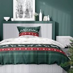 Pościel Świąteczna Satyna Bawełniana 140x200 Renifery Zielona 5228 A