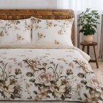 Pościel Satyna Bawełniana Spring 220x200 Kwiaty Beż 41