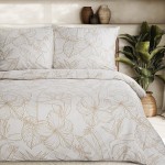 Pościel Satyna Bawełniana Spring 220x200 Krem Liście Złote 50