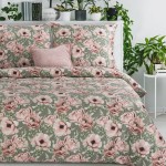 Pościel Satyna Bawełniana Spring 160x200 Kwiaty Róż Szary 53