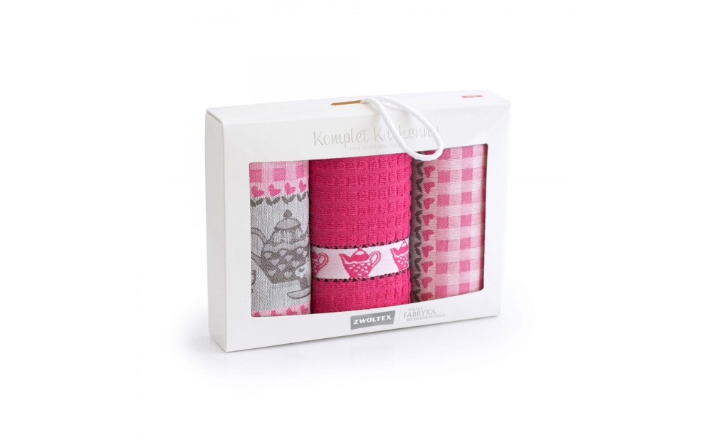 Komplet Ściereczek Kuchennych 3cz. Podwieczorek Fuksja