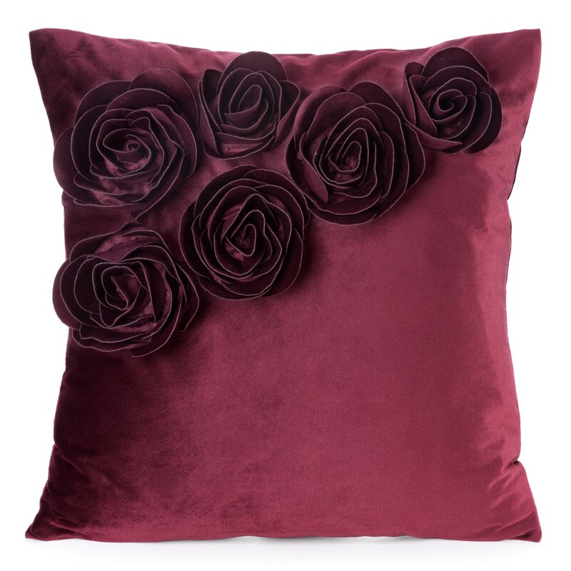 Poszewka Dekoracyjna Róże 45x45 Welwetowa Flores Burgund