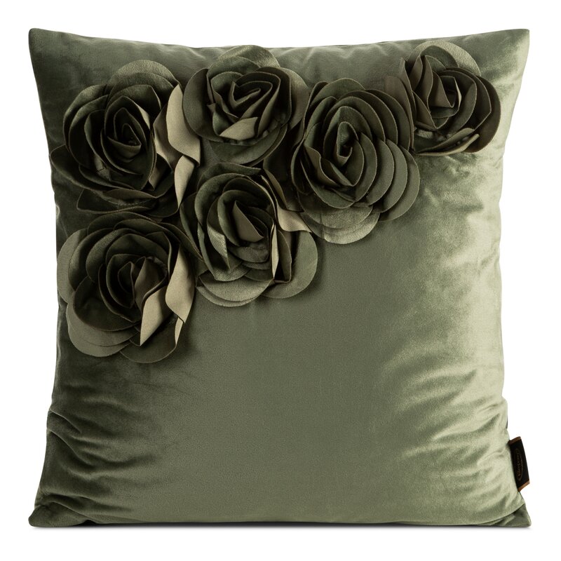 Poszewka Dekoracyjna Róże 45x45 Welwetowa Flores Oliwka