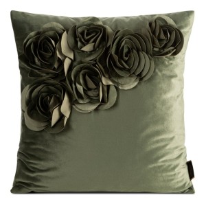 Poszewka Dekoracyjna Róże 45x45 Welwetowa Flores Oliwka