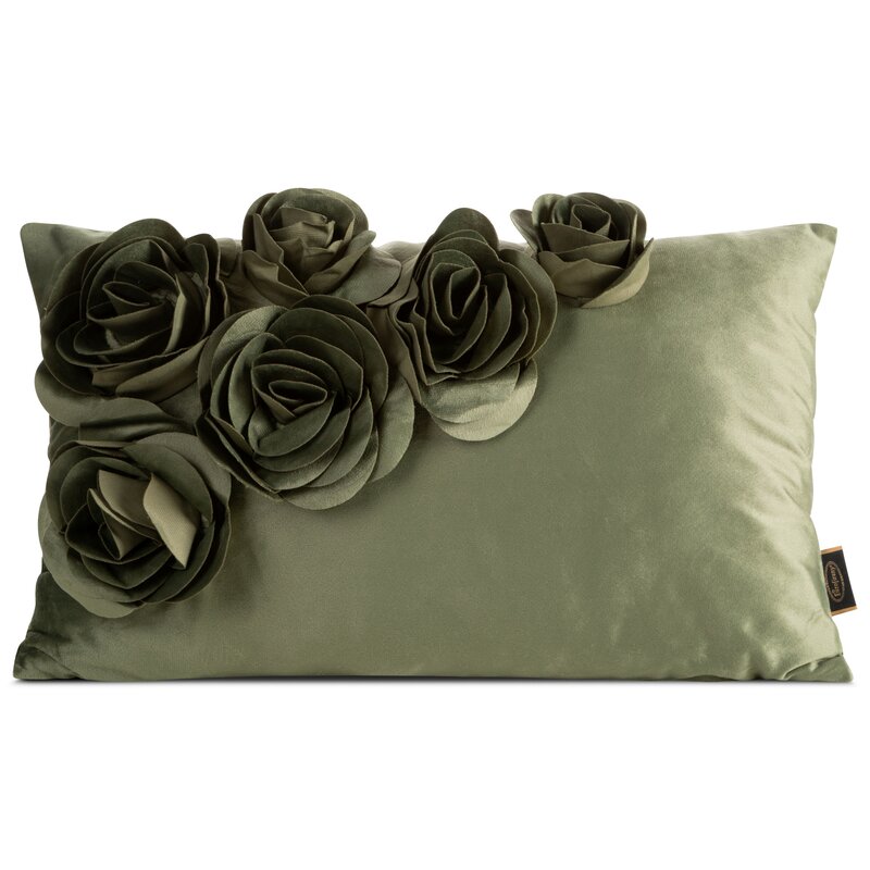Poszewka Dekoracyjna Róże 30x50 Welwetowa Flores Oliwka