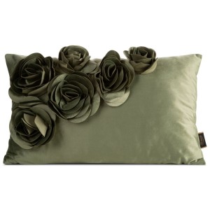 Poszewka Dekoracyjna Róże 30x50 Welwetowa Flores Oliwka