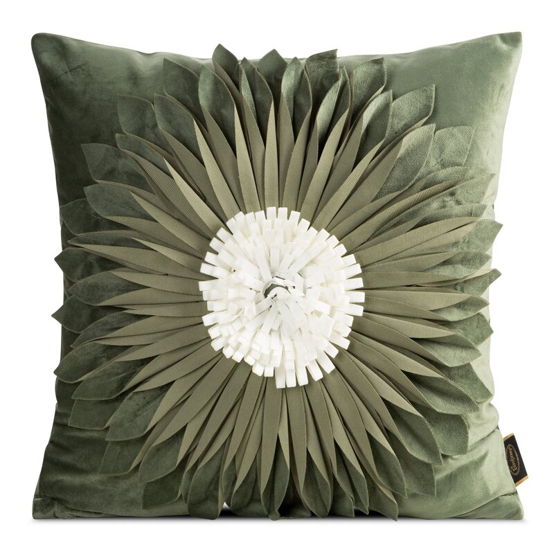 Poszewka Dekoracyjna Kwiat 45x45 Welwetowa Flores3 Oliwka